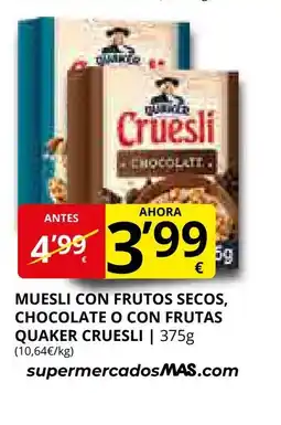 Supermercados MAS Muesli con frutos secos, chocolate o con frutas oferta