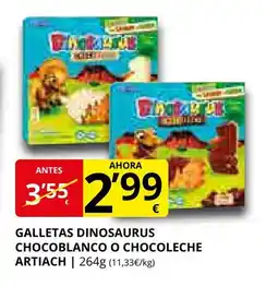 Supermercados MAS ARTIACH Galletas dinosaurus chocoblanco o chocoleche oferta