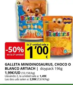 Supermercados MAS ARTIACH Galleta minidinosaurus, choco o blanco oferta