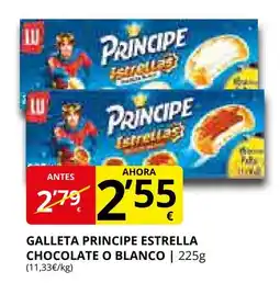Supermercados MAS Galleta principe estrella chocolate o blanco oferta