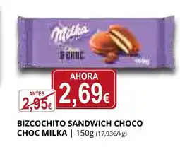 Supermercados MAS MILKA Bizcochito sandwich choco choc oferta