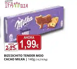 Supermercados MAS MILKA Bizcochito tender moo cacao oferta