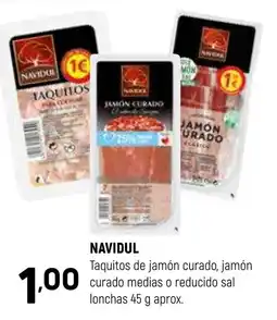 Coviran NAVIDUL Taquitos de jamón curado, jamón curado medias o reducido sal lonchas oferta