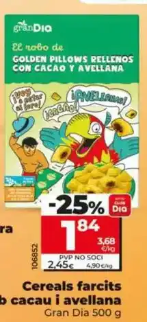 Dia Gran dia - cereales rellenos con cacao y avellana 500 g oferta