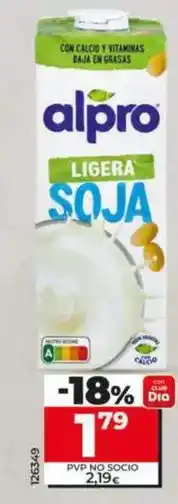 Dia Alpro - bebida de soja ligera 1 l oferta