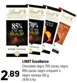 Coviran LINDT Excellence Chocolate negro 70% cacao, negro 85% cacao, negro croquant o negro naranja oferta