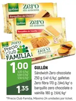 Coviran GULLÓN Sándwich Zero chocolate galletas Zero fibra barquillo zero chocolate o vanilla oferta