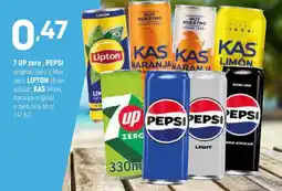 Coviran 7 UP zero, PEPSI original, light o Max zero, LIPTON té sin azúcar, KAS limón, naranja original o zero oferta