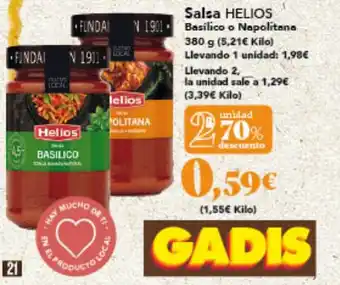 Gadis HELIOS Salsa Basilico o Napolitana oferta
