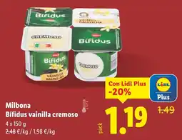 Lidl MILBONA Bífidus vainilla cremoso oferta