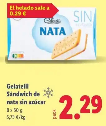 Lidl GELATELLI Sándwich de nata sin azúcar oferta
