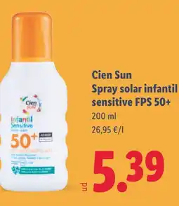 Lidl CIEN SUN Spray solar infantil sensitive FPS 50+ oferta