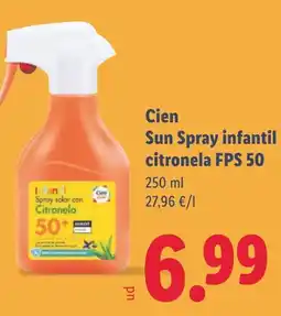 Lidl CIEN Sun Spray infantil citronela FPS 50 oferta