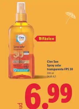 Lidl CIEN SUN Spray solar transparente FPS 30 oferta