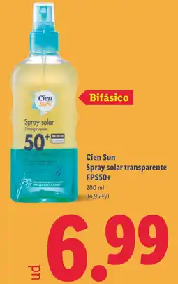 Lidl CIEN SUN Spray solar transparente FPS50+ oferta
