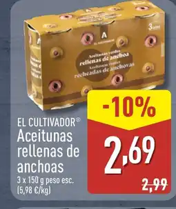 ALDI EL CULTIVADOR Aceitunas rellenas de anchoas oferta