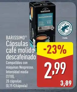 ALDI BARISSIMO Cápsulas de café molido descafeinado oferta