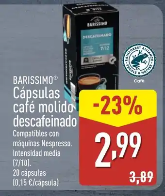 ALDI BARISSIMO Cápsulas de café molido descafeinado oferta