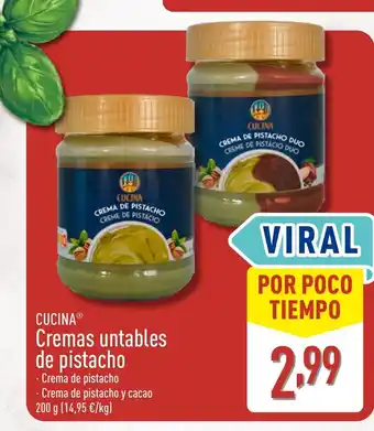 ALDI CUCINA Cremas untables de pistacho oferta
