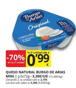 Supermercados MAS BURGO DE ARIAS Queso natural mini oferta