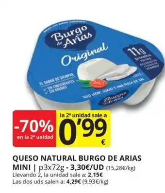 Supermercados MAS BURGO DE ARIAS Queso natural mini oferta