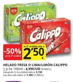 Supermercados MAS CALIPPO Helado fresa o lima/limón oferta
