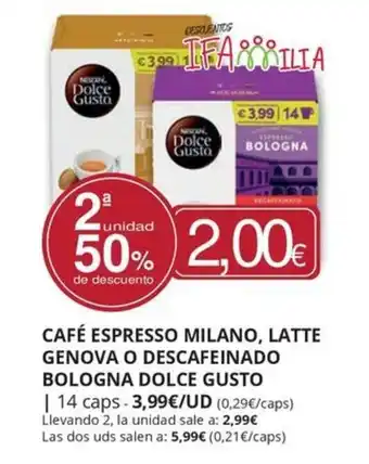 Supermercados MAS DOLCE GUSTO Café espresso milano, latte genova o descafeinado bologna oferta