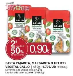 Supermercados MAS GALLO Pasta pajarita margarita o helices vegetal oferta