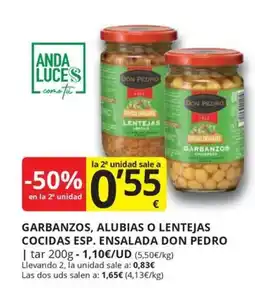 Supermercados MAS DON PEDRO Garbanzos alubias o lentejas cocidas esp ensalada oferta