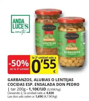 Supermercados MAS DON PEDRO Garbanzos alubias o lentejas cocidas esp ensalada oferta