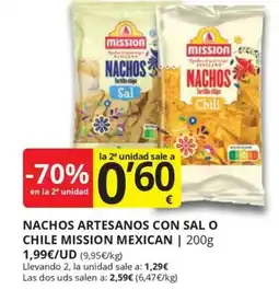 Supermercados MAS MEXICAN Nachos artesanos con sal o chile mission oferta