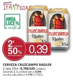 Supermercados MAS CRUZCAMPO RADLER Cerveza oferta