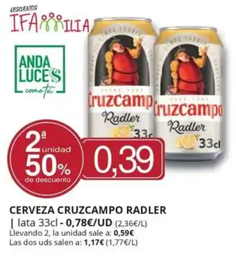 Supermercados MAS CRUZCAMPO RADLER Cerveza oferta