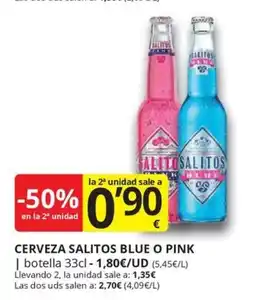 Supermercados MAS Cerveza salitos blue o pink oferta