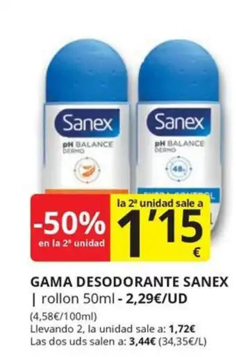 Supermercados MAS SANEX Gama desodorante oferta