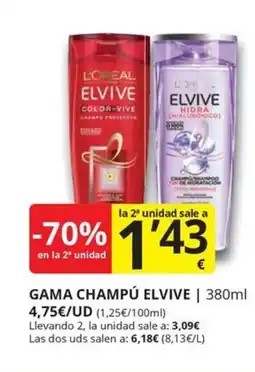 Supermercados MAS ELVIVE Gama champú oferta