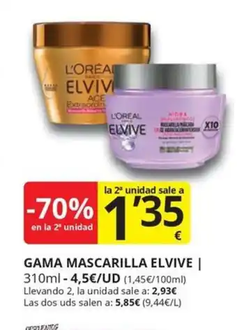 Supermercados MAS ELVIVE Gama mascarilla oferta