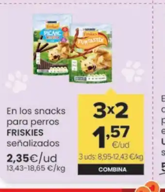 Autoservicios Familia FRISKIES En los snacks para perros señalizados oferta