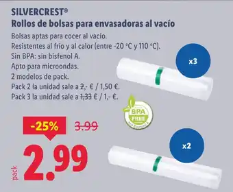 Lidl SILVERCREST Rollos de bolsas para envasadoras al vacío oferta