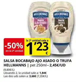 Supermercados MAS HELLMANN'S Salsa bocabajo ajo asado o trufa oferta
