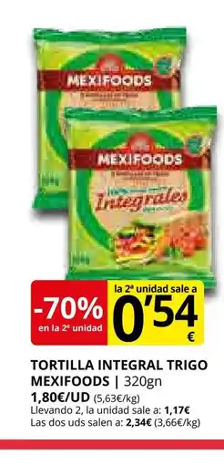 Supermercados MAS MEXIFOODS Tortilla integral trigo oferta