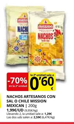Supermercados MAS MEXICAN Nachos artesanos con sal o chile mission oferta