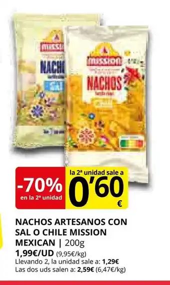 Supermercados MAS MEXICAN Nachos artesanos con sal o chile mission oferta