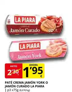 Supermercados MAS LA PIARA Paté crema jamón york o jamón curado oferta