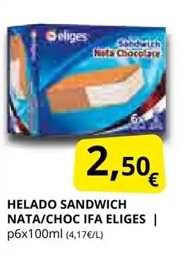 Supermercados MAS IFA ELIGES Helado sandwich nata/choc oferta