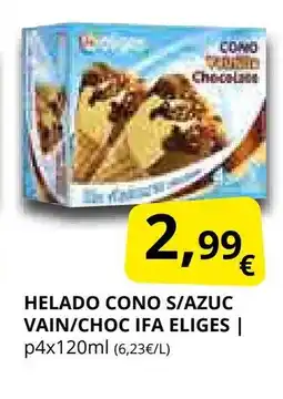 Supermercados MAS IFA ELIGES Helado cono s/azuc vain/choc oferta