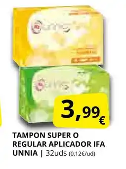 Supermercados MAS IFA UNNIA Tampon super o regular aplicador oferta