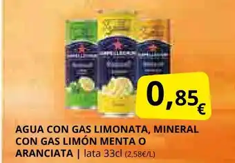 Supermercados MAS Agua con gas limonata, mineral con gas limón menta o aranciata oferta