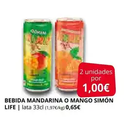 Supermercados MAS SIMÓN LIFE Bebida mandarina o mango oferta