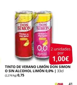 Supermercados MAS Tinto de verano limón don simon o sin alcohol limón 0,0% oferta